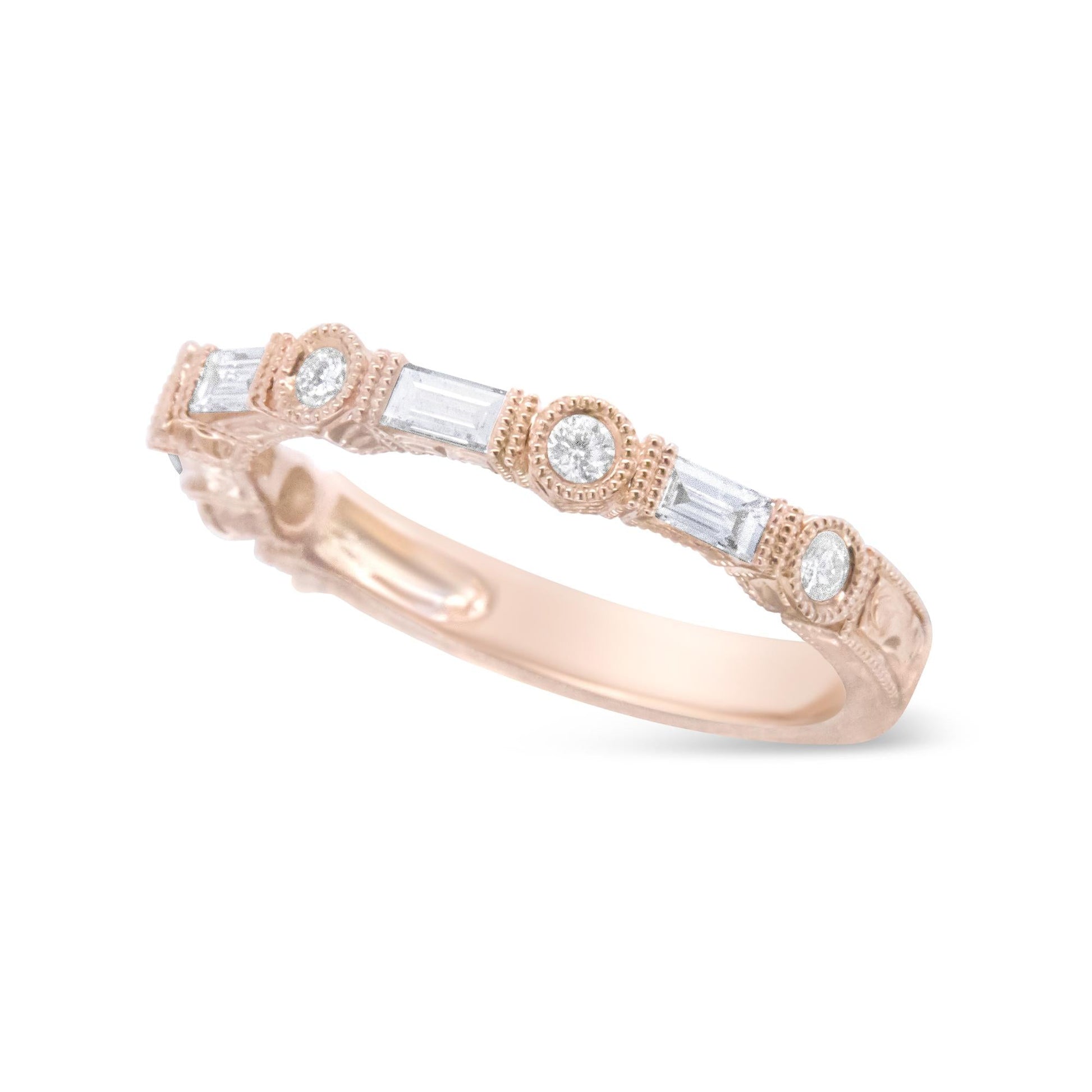 14K Rose Gold 3/8 Cttw Baguette and Round Diamond Bridal Band - (H-I Color, VS1-VS2 Clarity)-3