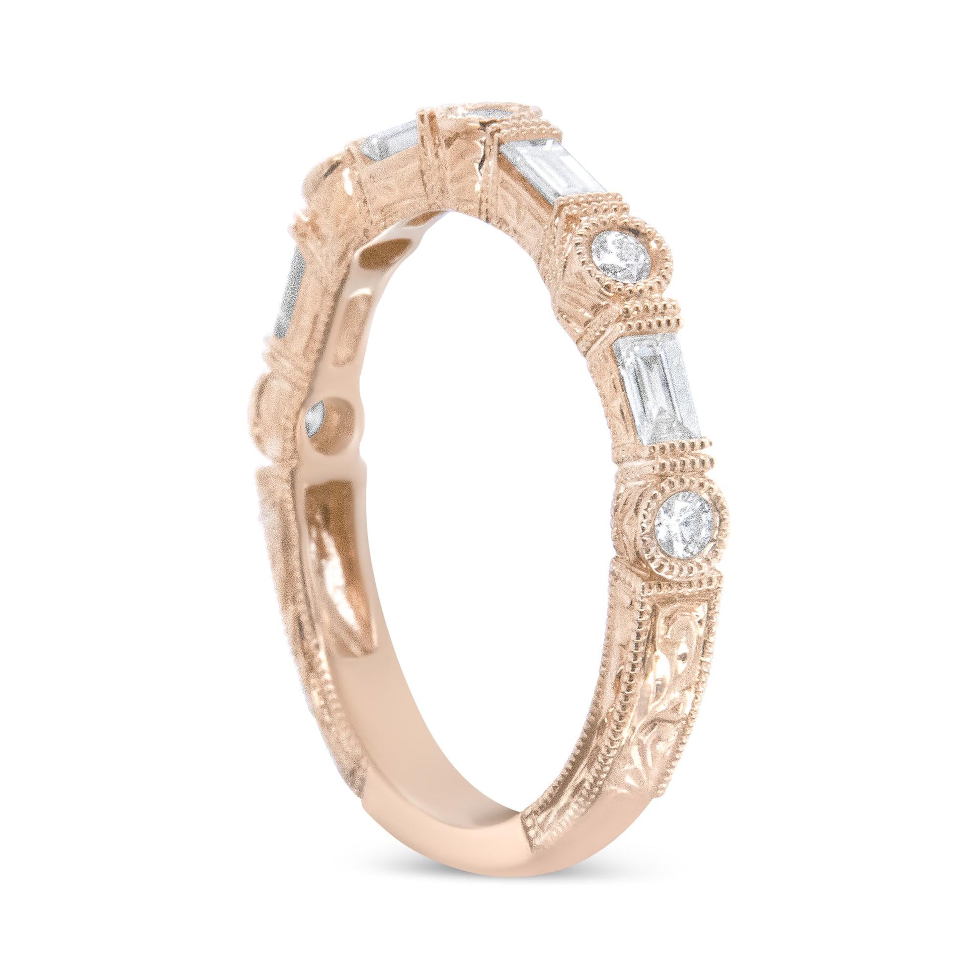 14K Rose Gold 3/8 Cttw Baguette and Round Diamond Bridal Band - (H-I Color, VS1-VS2 Clarity)-4