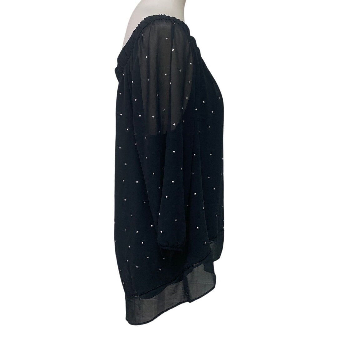 Maurices Womens Large Off The Shoulder Long Sleeve Sheer Metallic Studs Top