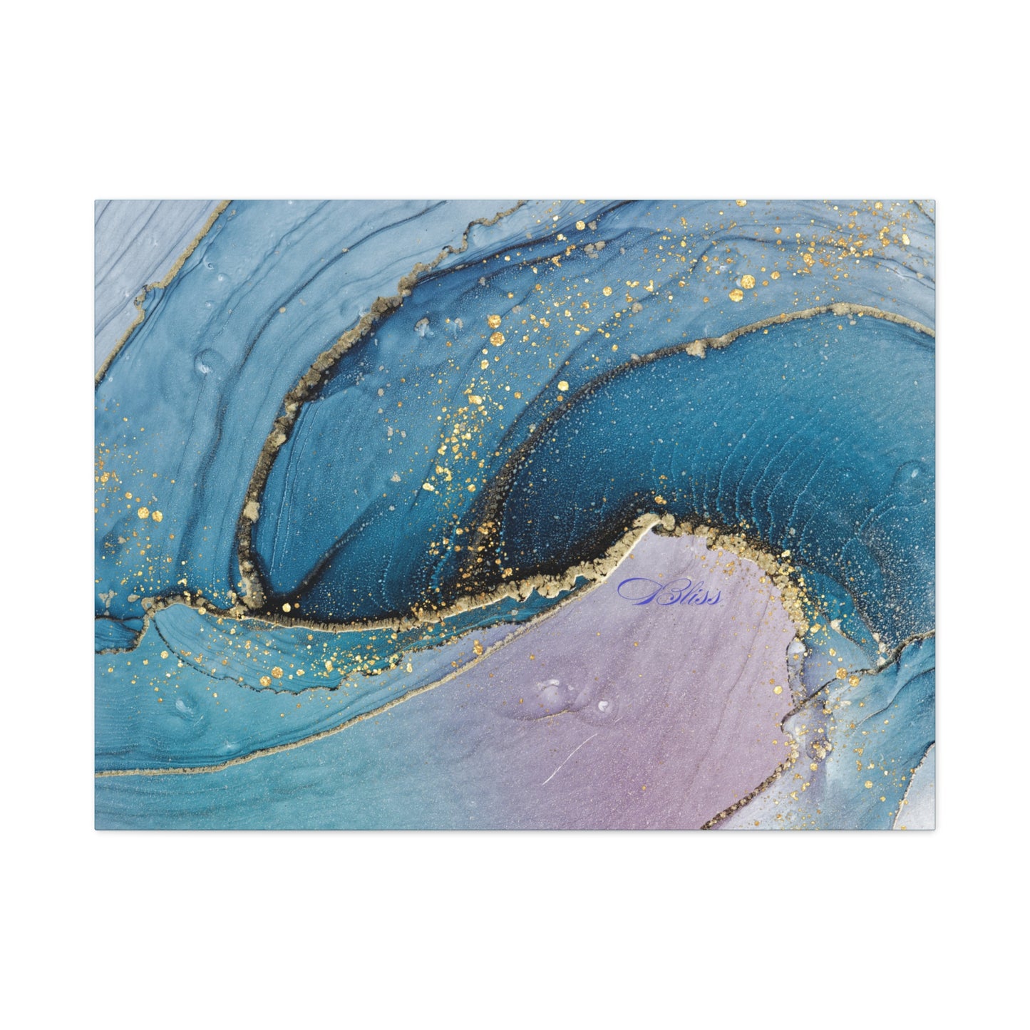 Canvas Wall Art, Abstract Ocean Wave, Modern Decor, Home Office, Gift for Her, Blue Gold Artwork, Living Room Wall Decor