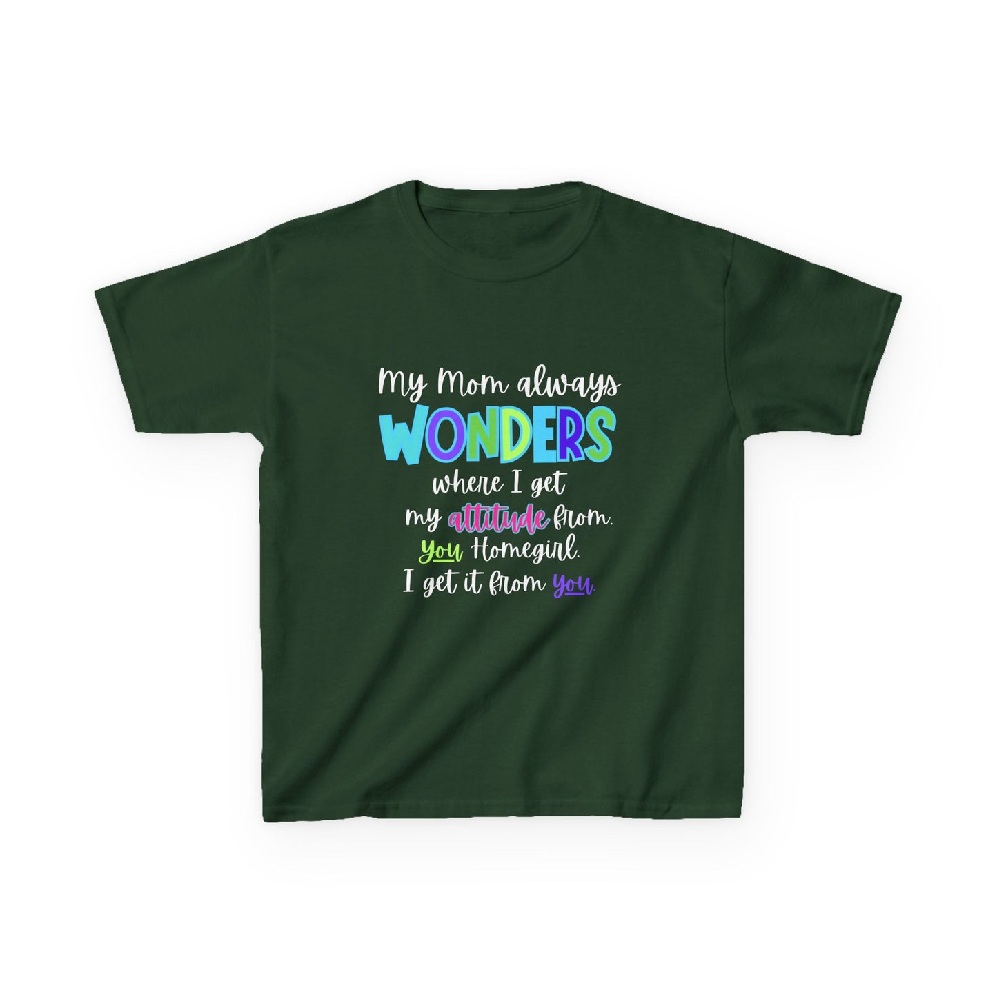 Colorful Kids Tee: 'My Mom Wonders Where I Get My Attitude From' | Fun Gift for Birthdays, Holidays, Everyday Wear, Unique Kids Apparel