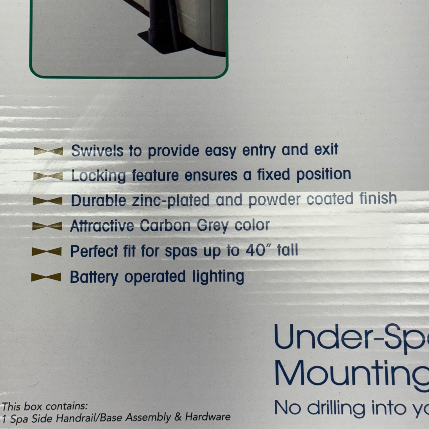 COVER VALET Spa Side Handrail: Swivel with Grey Led Mood Light Sz 12”Lx10”W