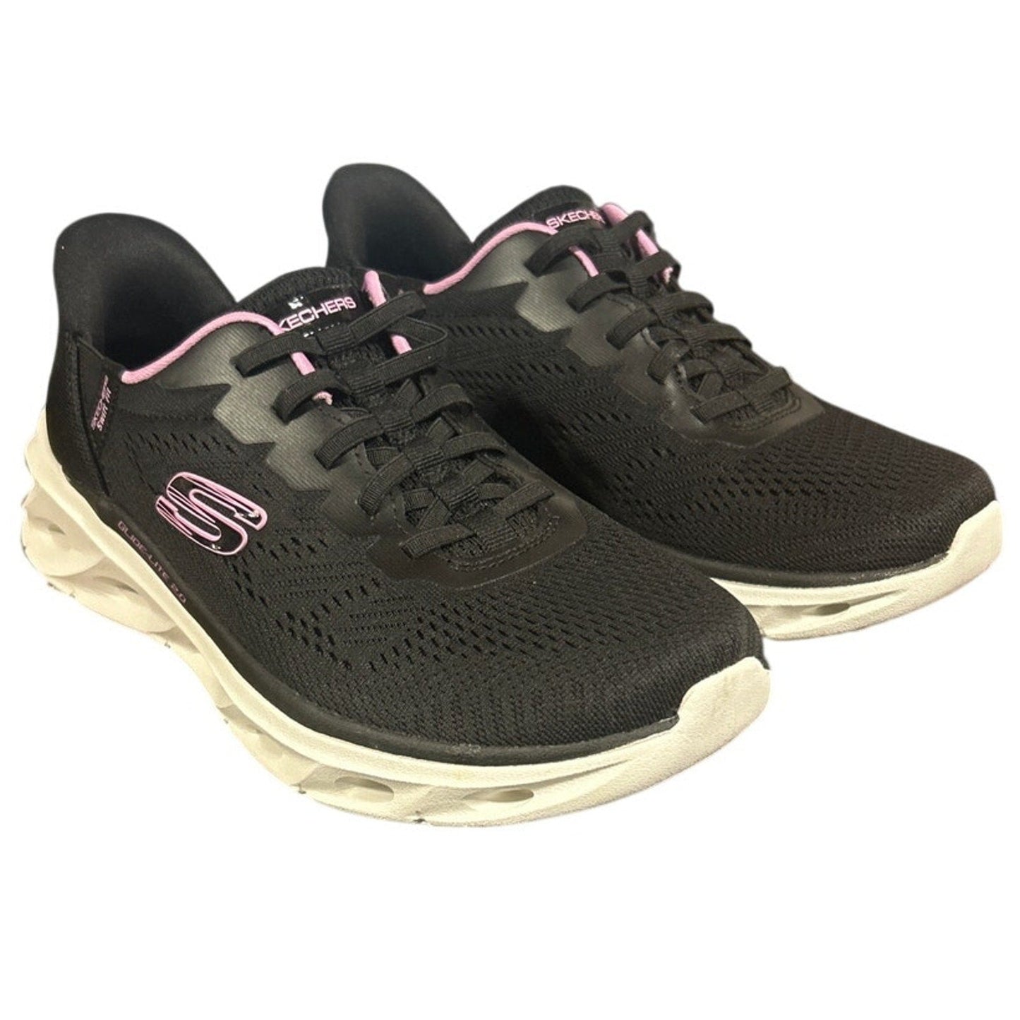 Skechers Womens Size 8.5 Black Pink Mesh Hands Free Slide On Swift Fit Shoes