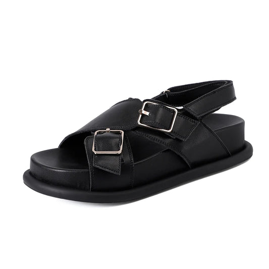 New Genuine Leather Sandals For Women Flats Heels Comfortable Summer Casual Shoes Woman Student Sandals Shoes