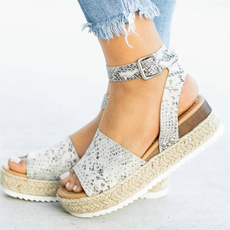 Leopard Wedges Sandals For Women High Heels Summer Shoes - Snakskin