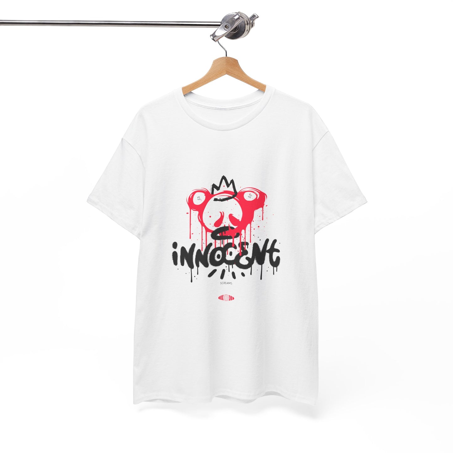 Edgy Graphic Tee: 'Innocent' Design, Urban Fashion, Streetwear, Unisex Cotton T-Shirt, Music Festivals, Casual Wear