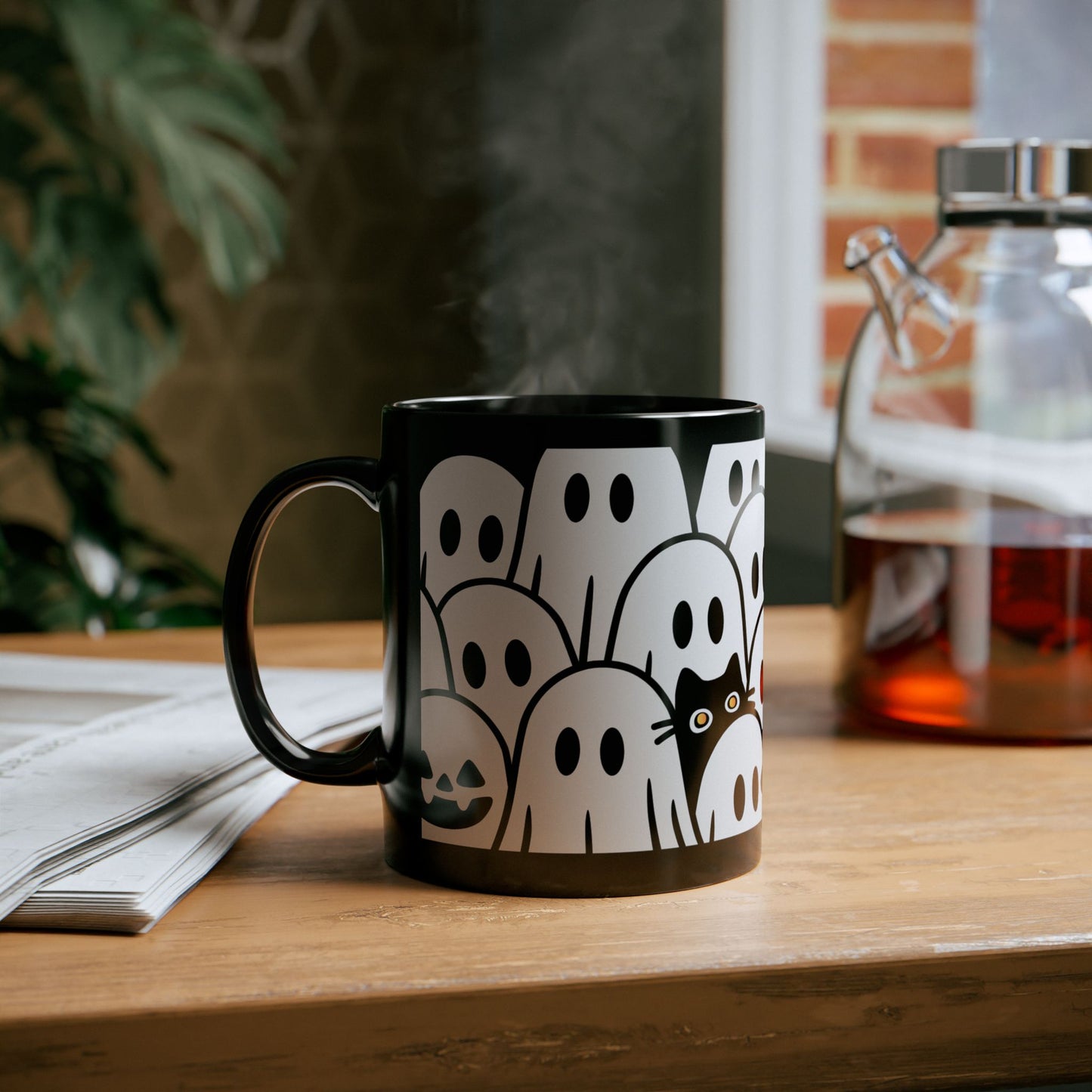 Halloween Ghosts Black Mug - Spooky Coffee Cup, Cute Mug for Halloween, Ghost Lovers, Unique Gift, 11oz & 15oz options