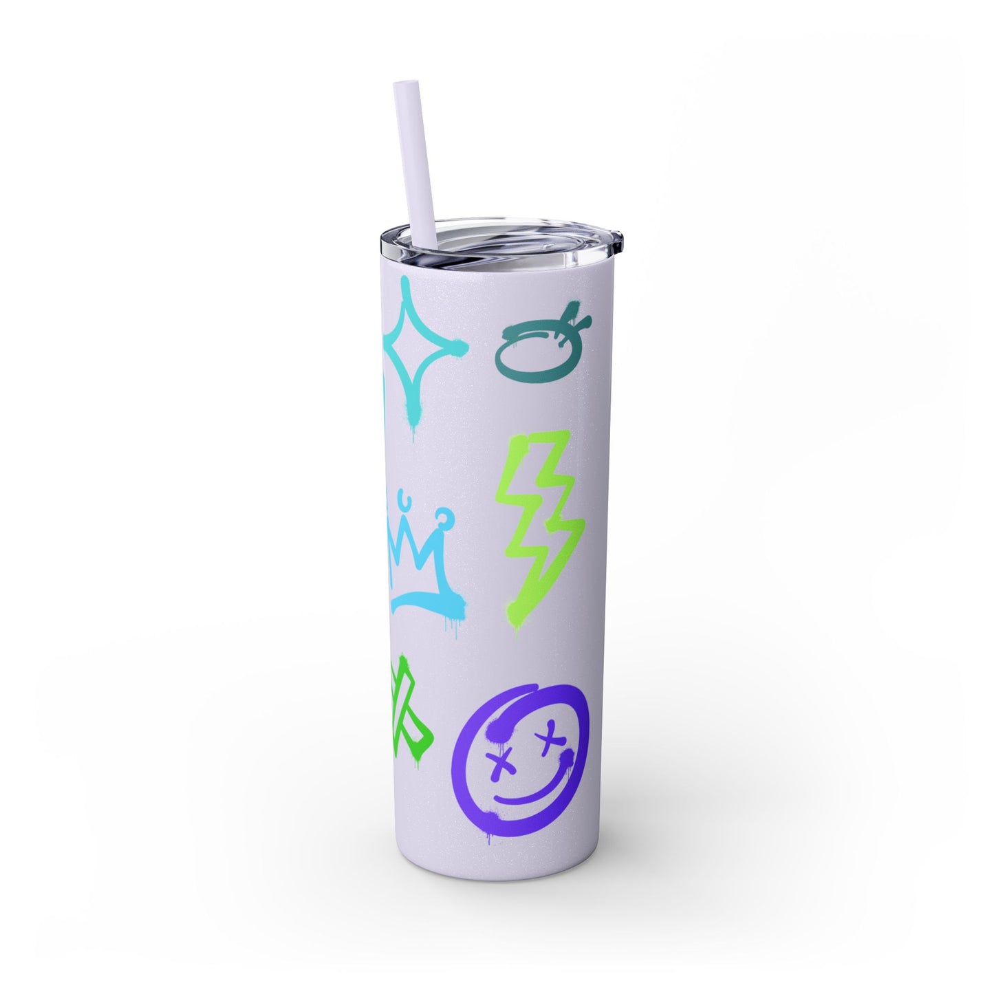 Trendy Skinny Tumbler with Straw, 20oz | Unique Graffiti Style Drinkware for Teens, Gifts, Parties, and Everyday Use