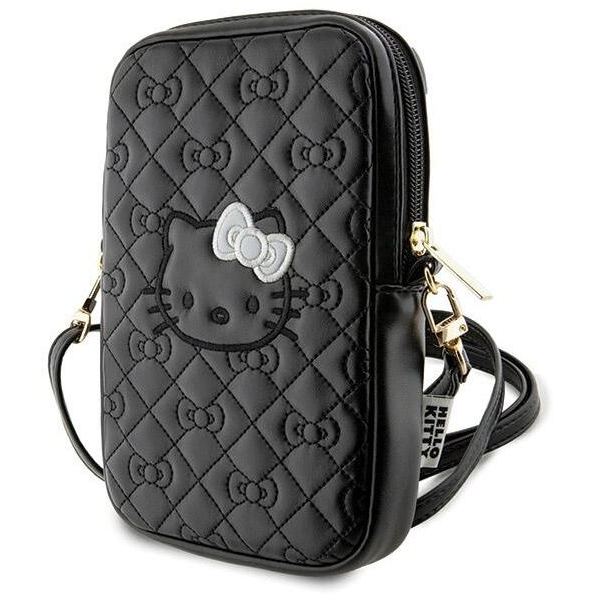 Hello Kitty Pattern Kitty Head Logo Telefon PU bőr tok - Fekete (HKPBPEKHBPK)-0