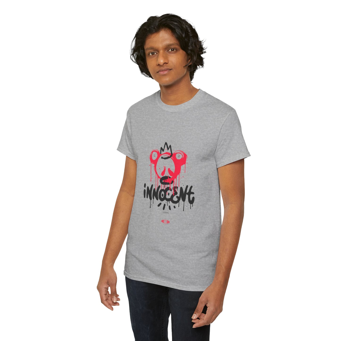 Edgy Graphic Tee: 'Innocent' Design, Urban Fashion, Streetwear, Unisex Cotton T-Shirt, Music Festivals, Casual Wear