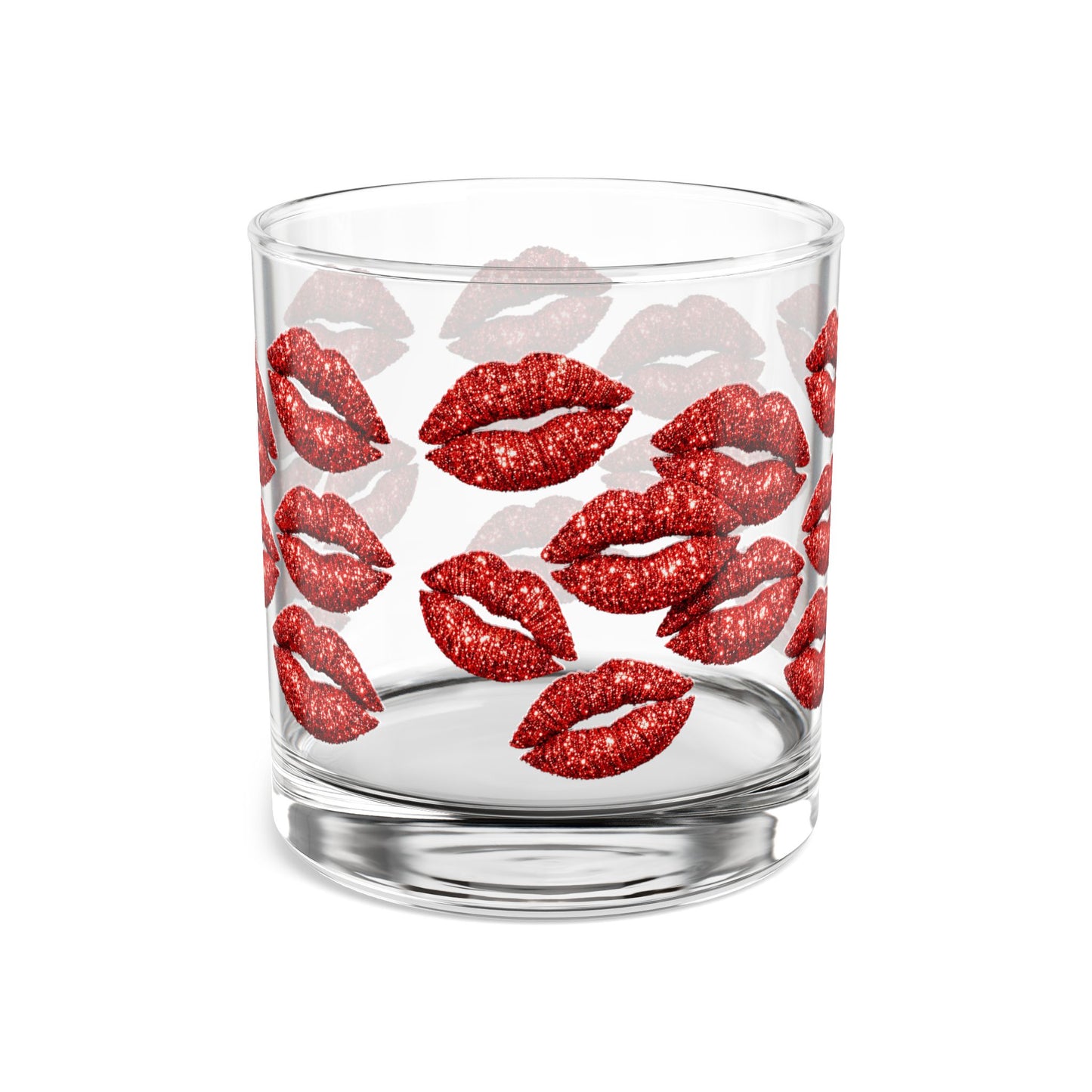 Red Lipstick Kiss Pattern Rocks Glass 10oz Glitter Lip Print