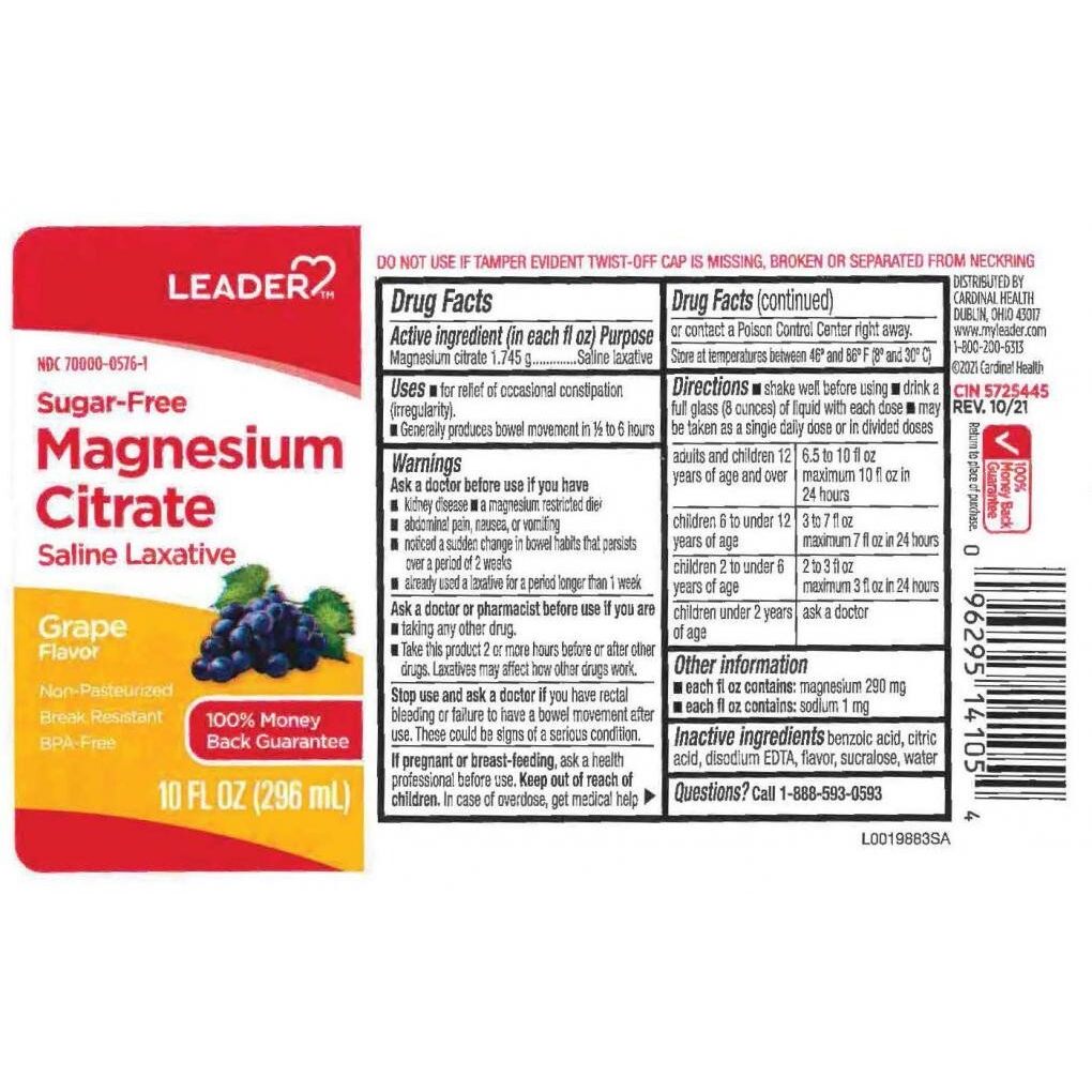 Leader Magnesium Citrate Saline Laxative, Sugar-Free Grape 10 Fl Oz 096295143119
