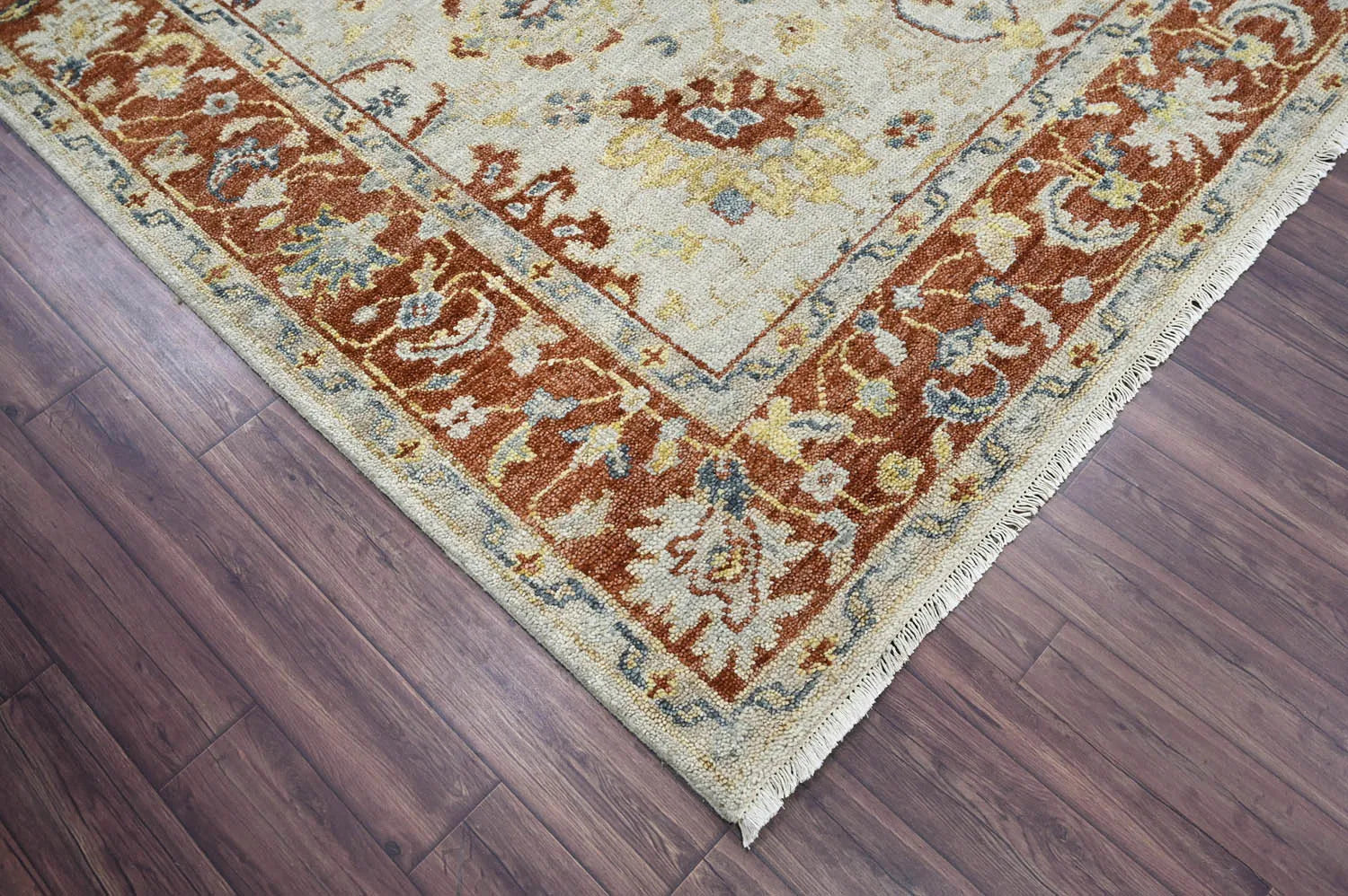 LoomBloom 8x10 Beige Wool Traditional Hand Knotted Turkish Oushak Oriental Rug-2