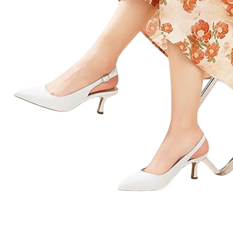 Ankis Womens Size 8 White 2.5" Heels Closed Pointed Toe Sling Back Shoes