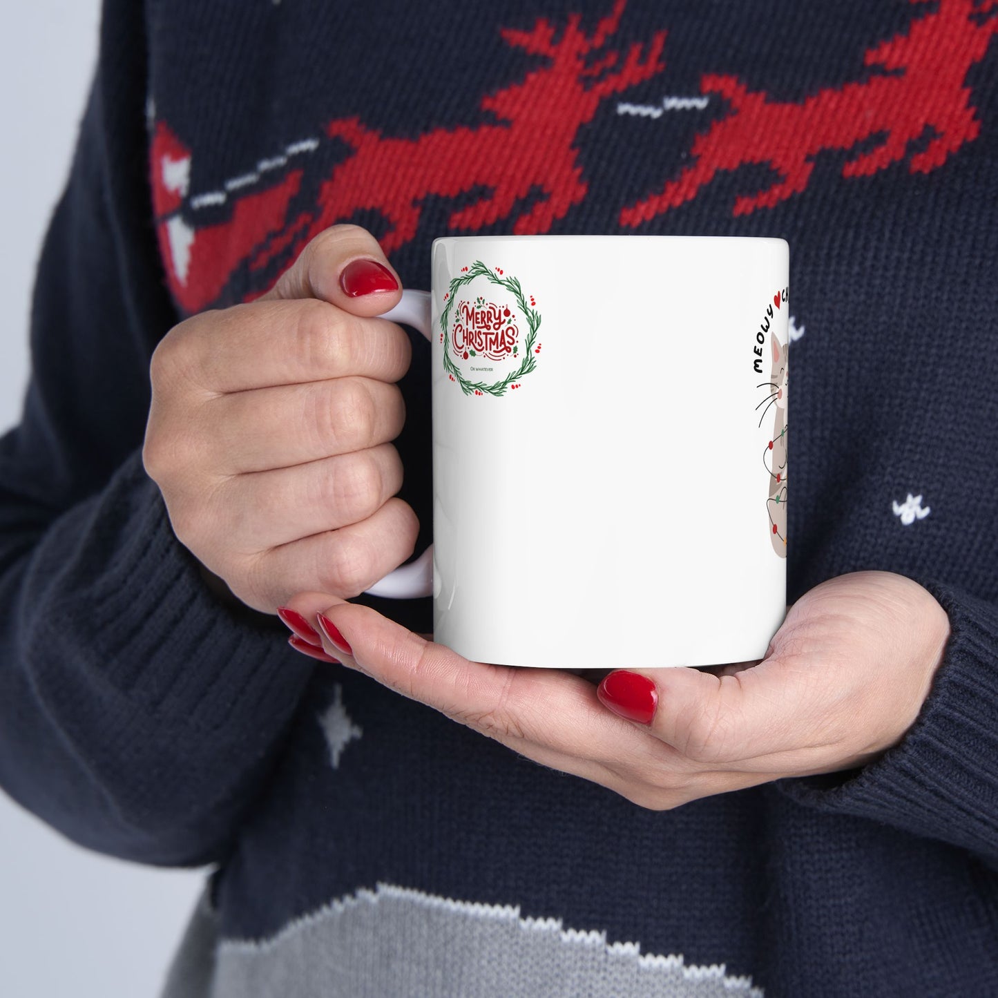 Meowy Christmas Merry Christmas Cat Mug, Cute Kitty Coffee Cup, Holiday Drinkware, Cat Lover Gift, Festive Ceramic Mug