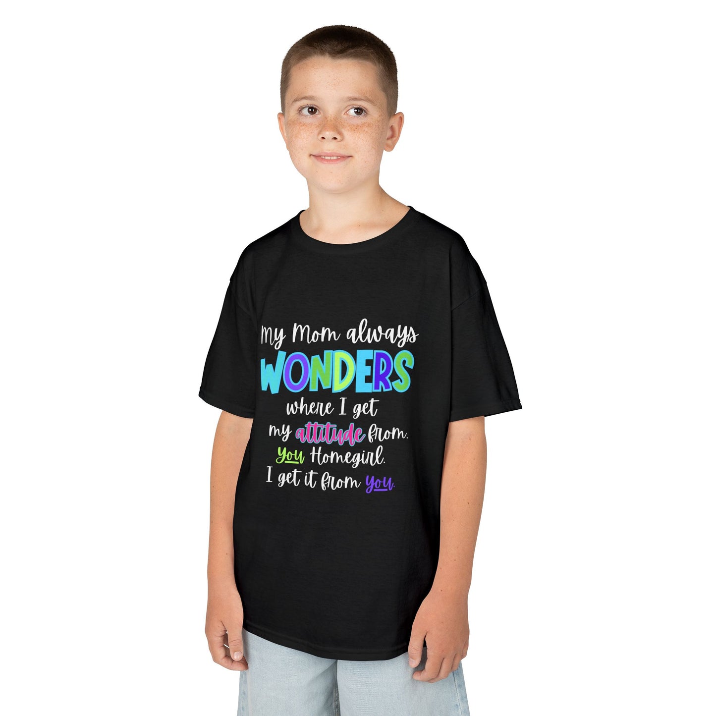 Colorful Kids Tee: 'My Mom Wonders Where I Get My Attitude From' | Fun Gift for Birthdays, Holidays, Everyday Wear, Unique Kids Apparel