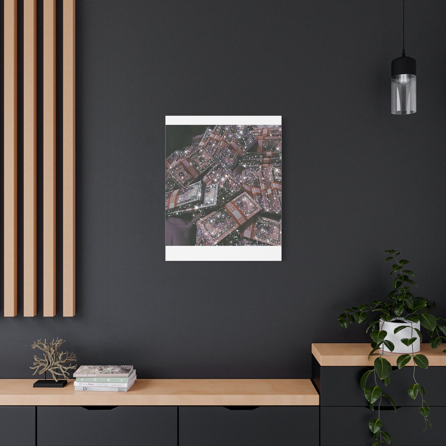 Sparkling Money Canvas Art, Glittery Wall Decor for Home, Modern Art Piece, Gift for Art Lovers, Chic Office Decor, Unique Wall Hanging