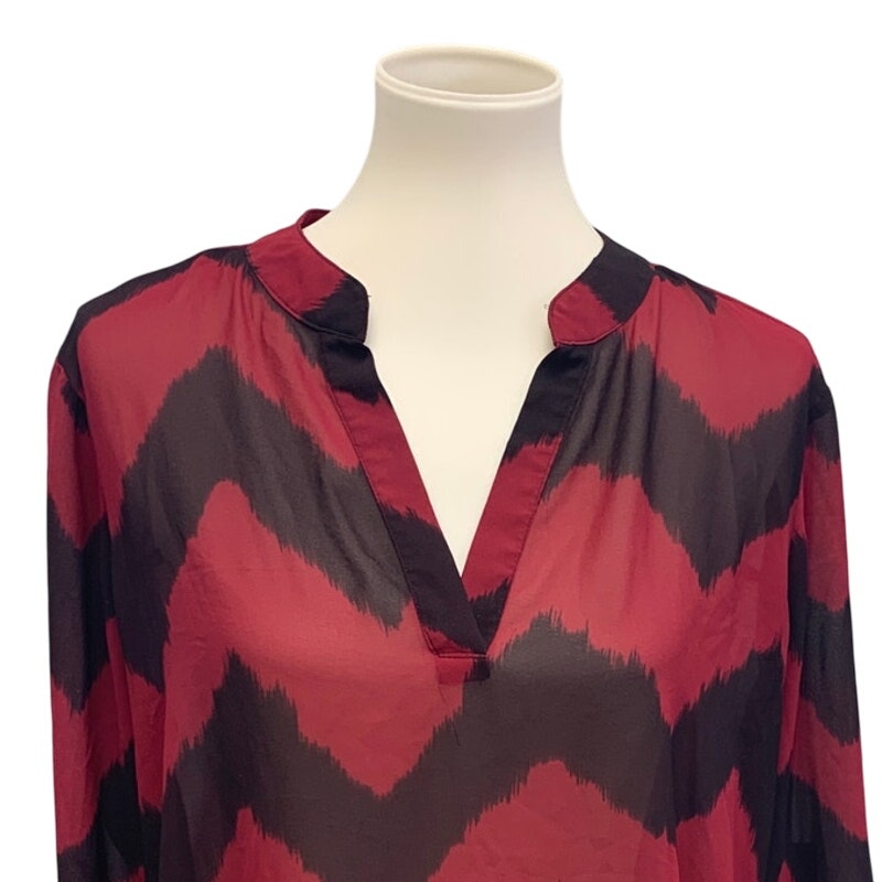 Absolutely Famous Womens Large Sheer Chevron Stripe Pullover Long Sleeve Blouse