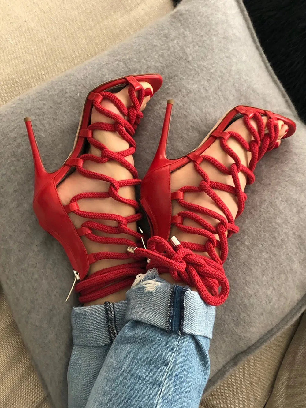 Women's Gladiator Lace-up Rope High Heel Sandals