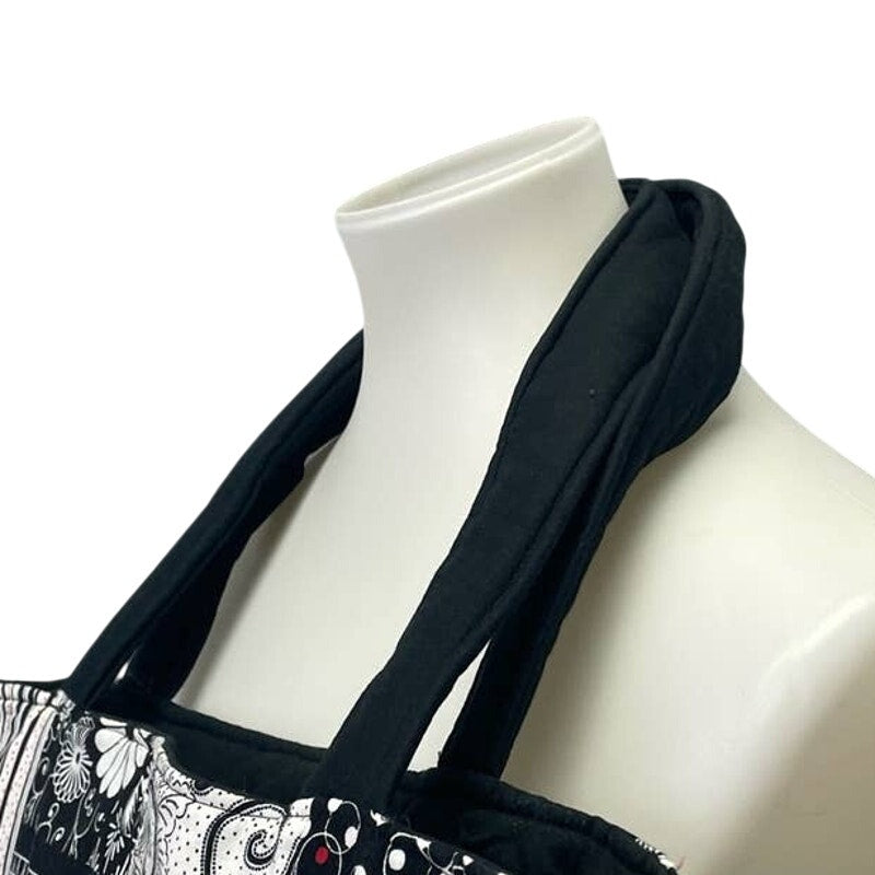 Handmade Black White Patchwork Cotton Blend Double Handle Purse Tote Bag