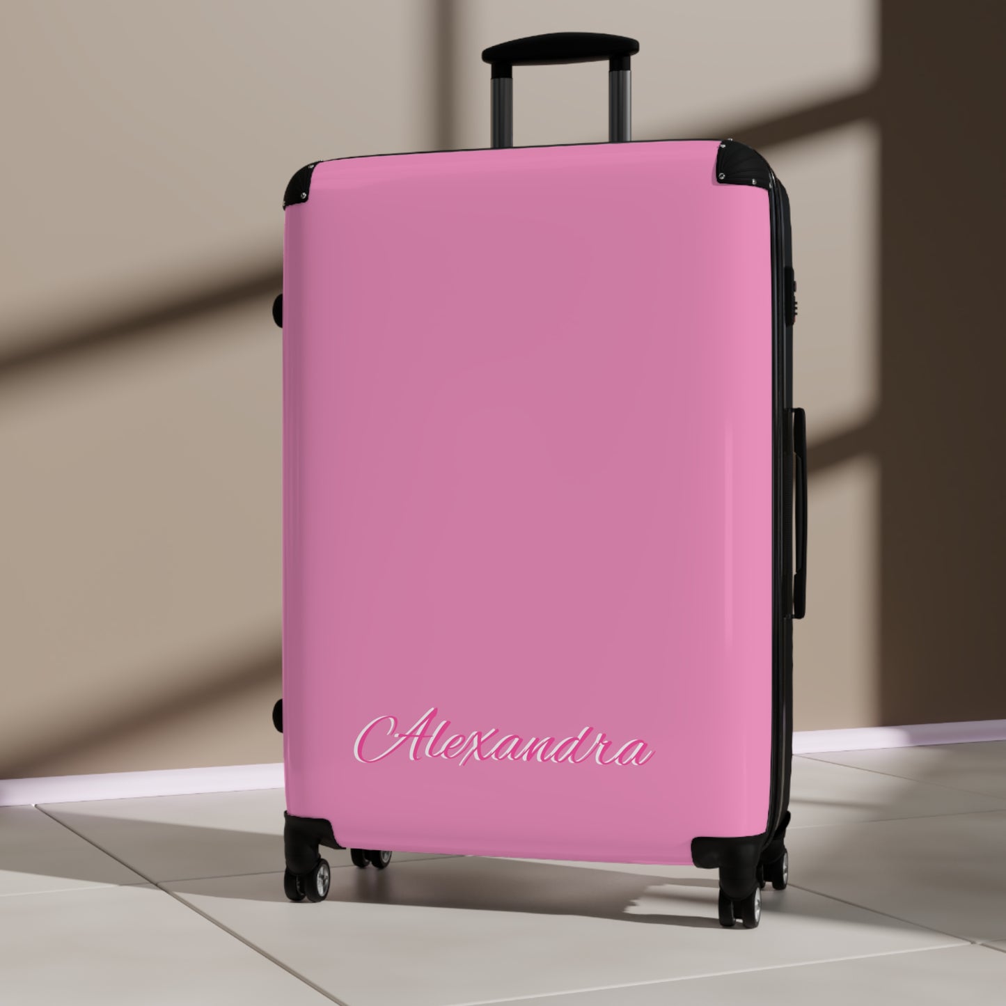 Personalized Name Solid Pink Suitcase, Carry-On Luggage, Hard Shell Spinner