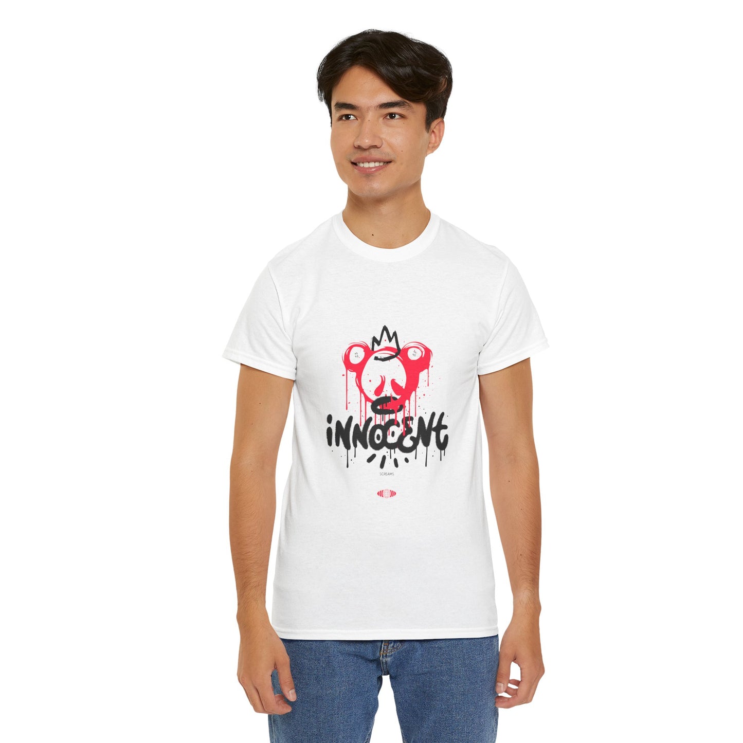 Edgy Graphic Tee: 'Innocent' Design, Urban Fashion, Streetwear, Unisex Cotton T-Shirt, Music Festivals, Casual Wear