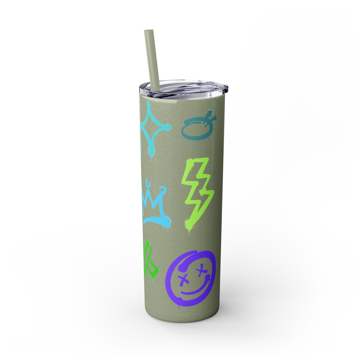 Trendy Skinny Tumbler with Straw, 20oz | Unique Graffiti Style Drinkware for Teens, Gifts, Parties, and Everyday Use