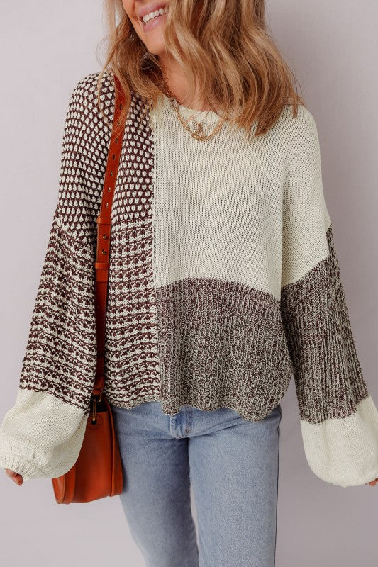Colorblock Tie-Back Drop Shoulder Sweater
