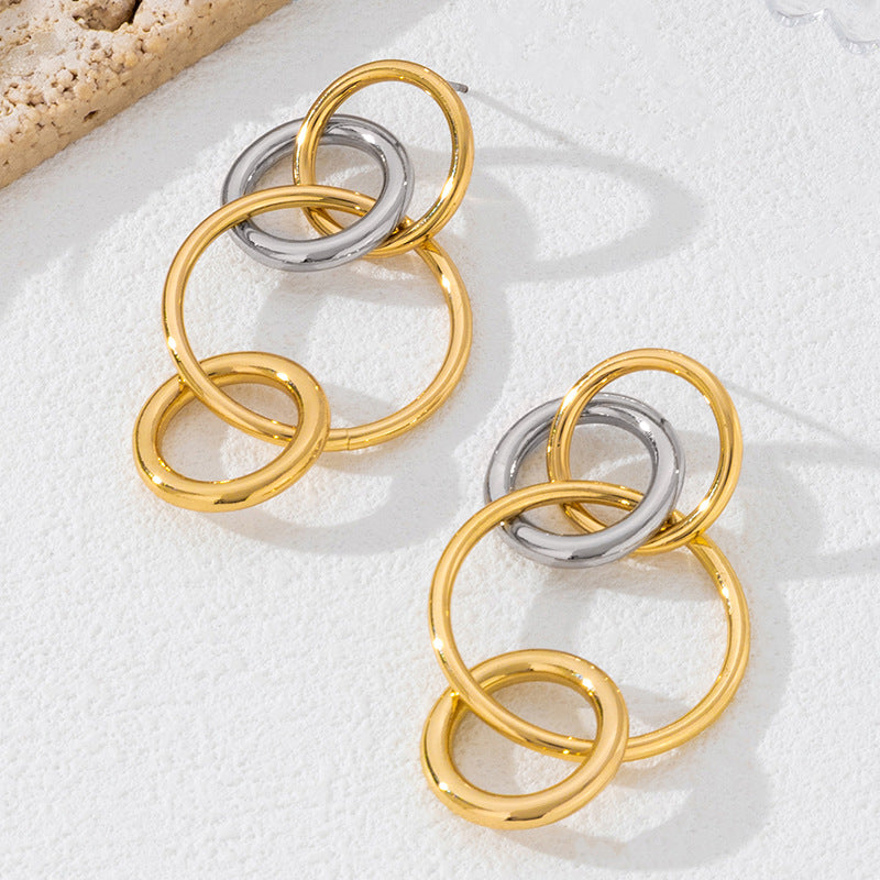 Wholesale Trendy Interlinked Multi-Ring Drop Earrings, New Niche Versatile Fashion Earrings For Women