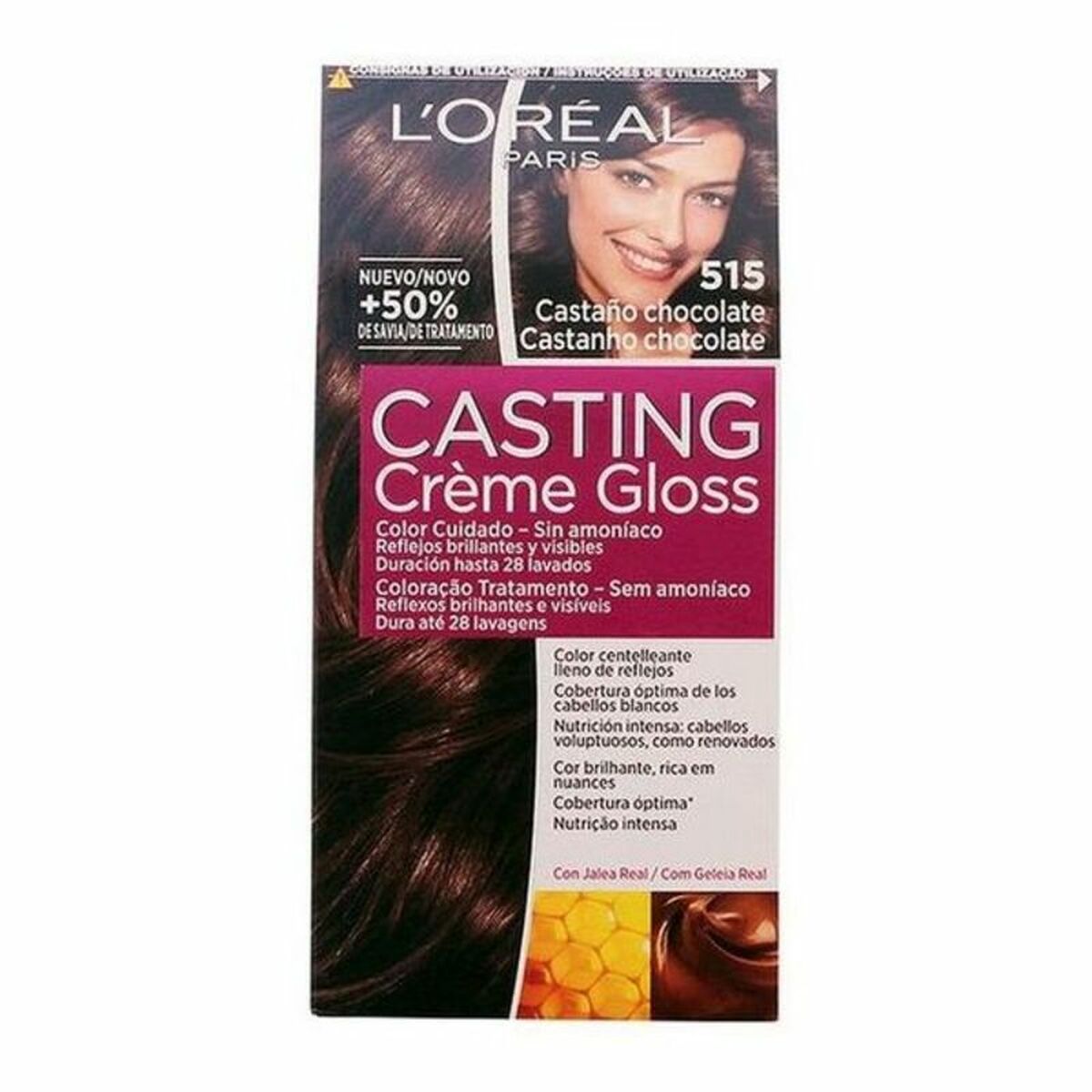 Dye No Ammonia L'Oreal Make Up Casting Creme Gloss Chocolate Chestnut Nº 515-Chocolate Helado 180 ml-0