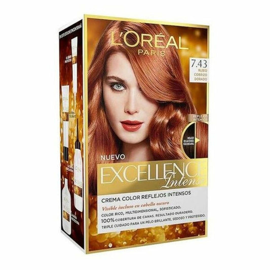 Permanent Dye L'Oreal Make Up EXCELLENCE Golden Copper Red Nº 7,43 Rubio Cobrizo Dorado (1 Unit)-0