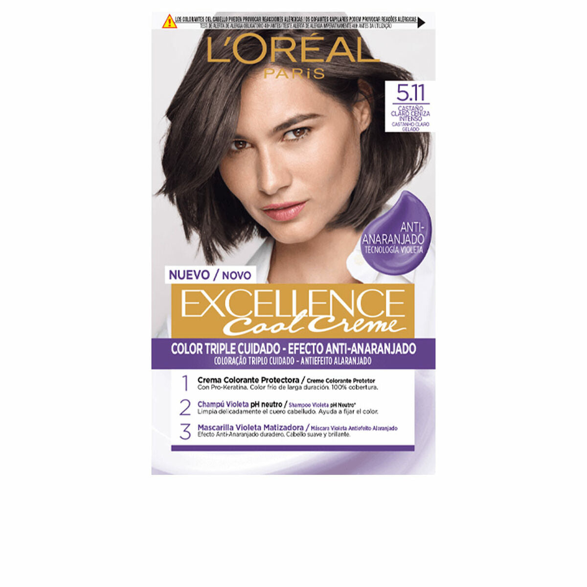 Permanent Colour Creme L'Oreal Make Up Excellence Cool 5.11-castaño claro ceniza intenso Nº 5.11-Castano Claro Ceniza Intenso 19-0