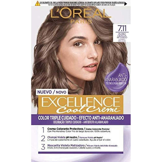 Permanent Colour Creme L'Oreal Make Up Excellence Ash Blonde 7,11 Intense Nº 7,11-Rubio Ceniza Intenso 192 ml-0
