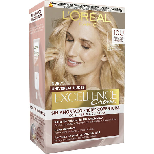 Permanent Dye L'Oreal Make Up Excellence Light Blonde Nº 10u-Lightest Blonde (5 Units)-0