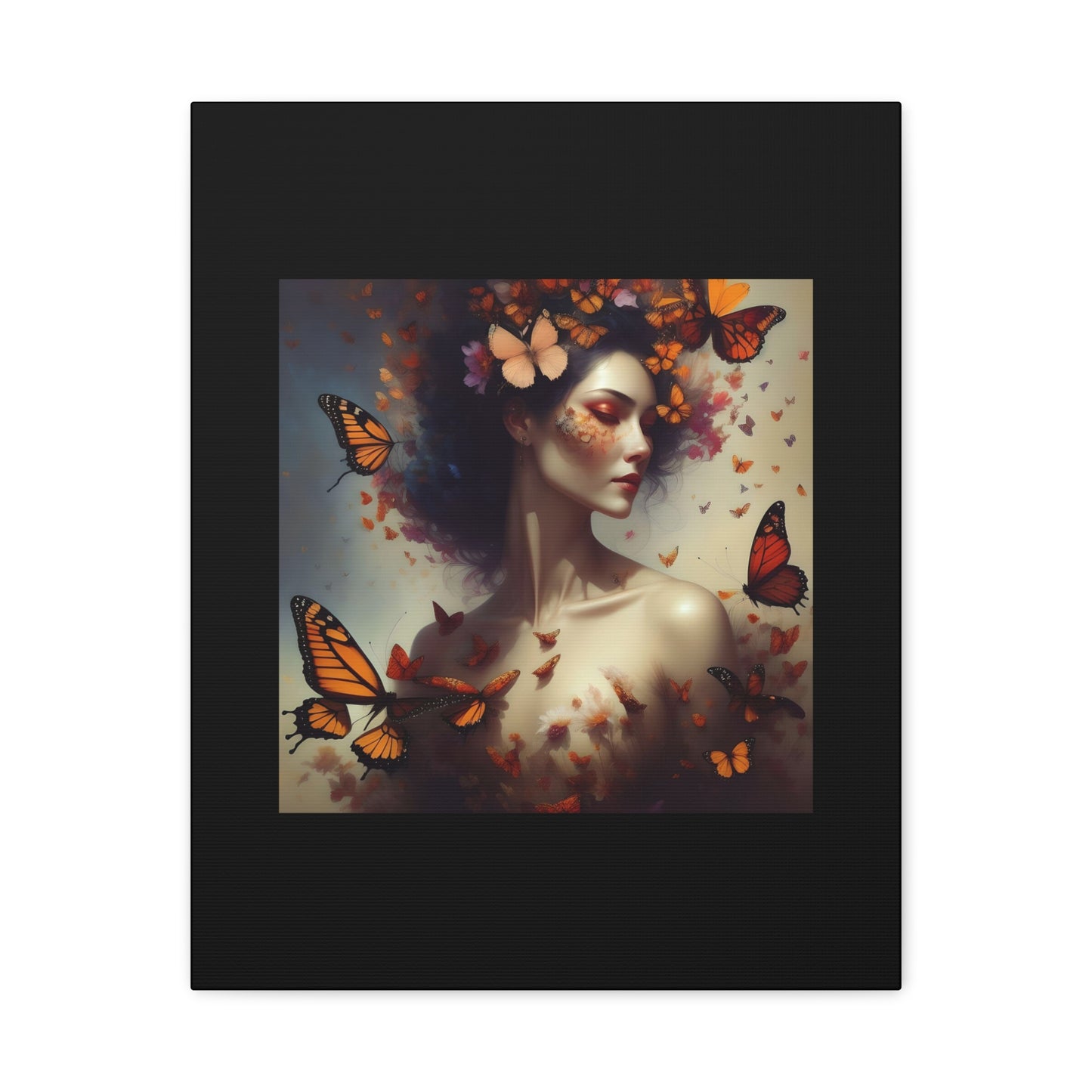 Canvas Wall Art - Butterfly Woman Print, Floral Home Decor, Unique Gift for Nature Lovers, Birthday Decoration, Whimsical Art