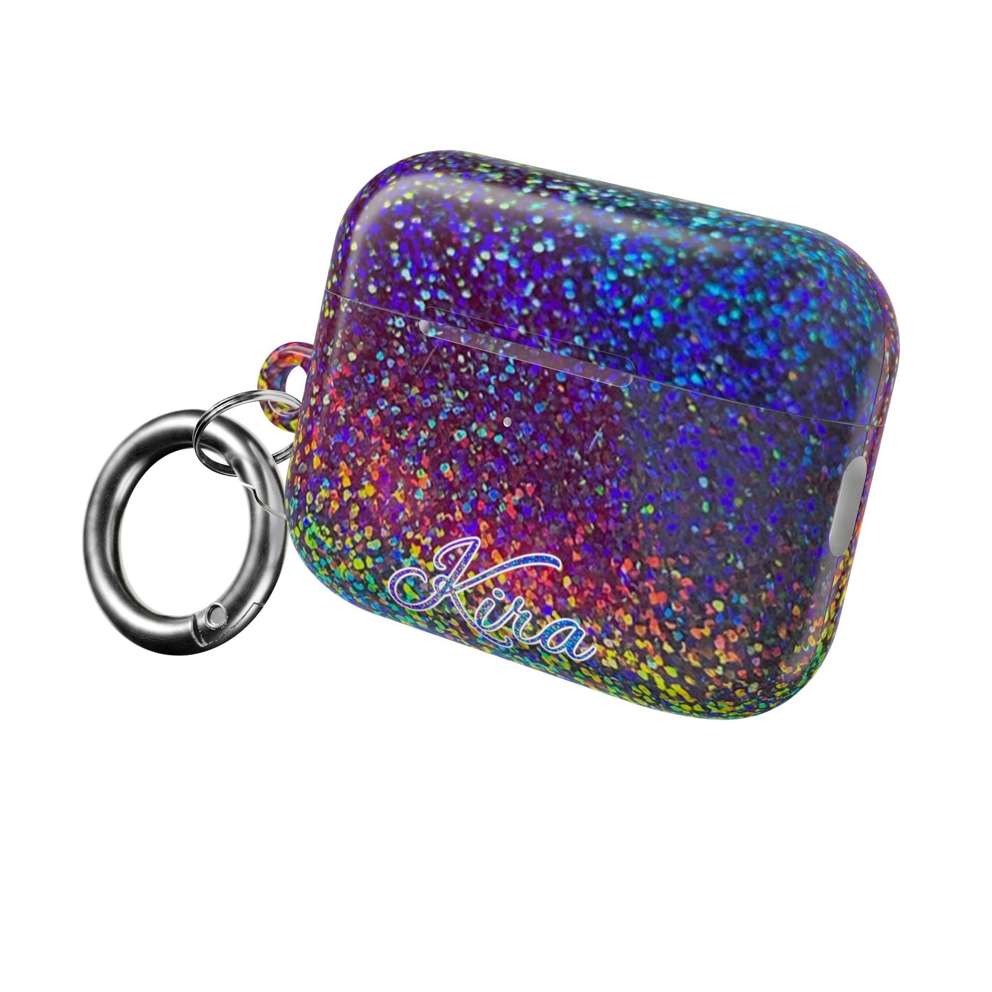 Holographic Rainbow Glitter Print Earbud Case - Personalized Name Option