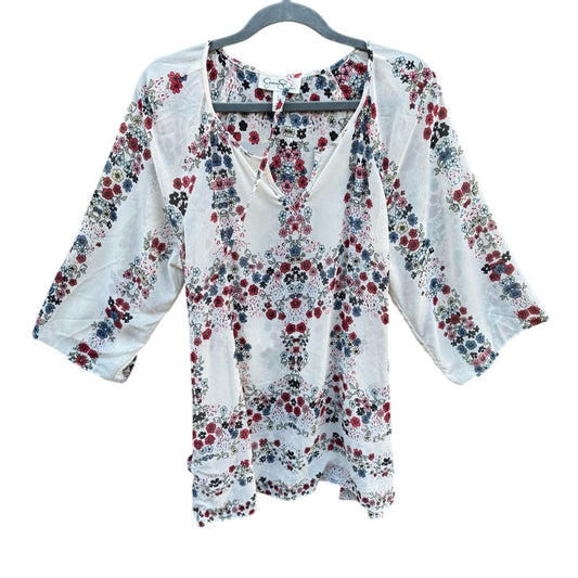 Jessica Simpson Maternity Womens Medium Cream Sheer Floral Long Sleeve Blouse