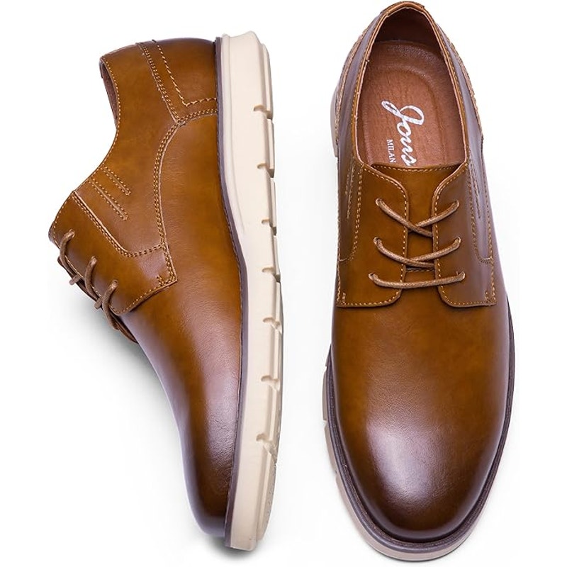 Jousen Men Size 10 Chestnut Brown Faux Leather Lace Up Casual Oxford Dress Shoes