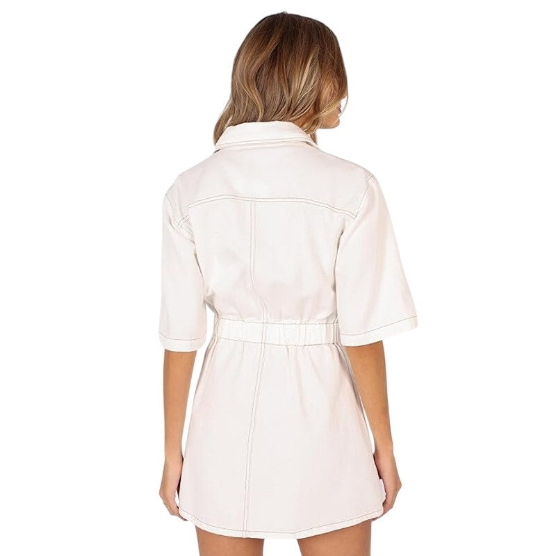 Petal & Pup Womens Size 4 White Hailey Short Sleeve Snap Up Denim Mini Dress