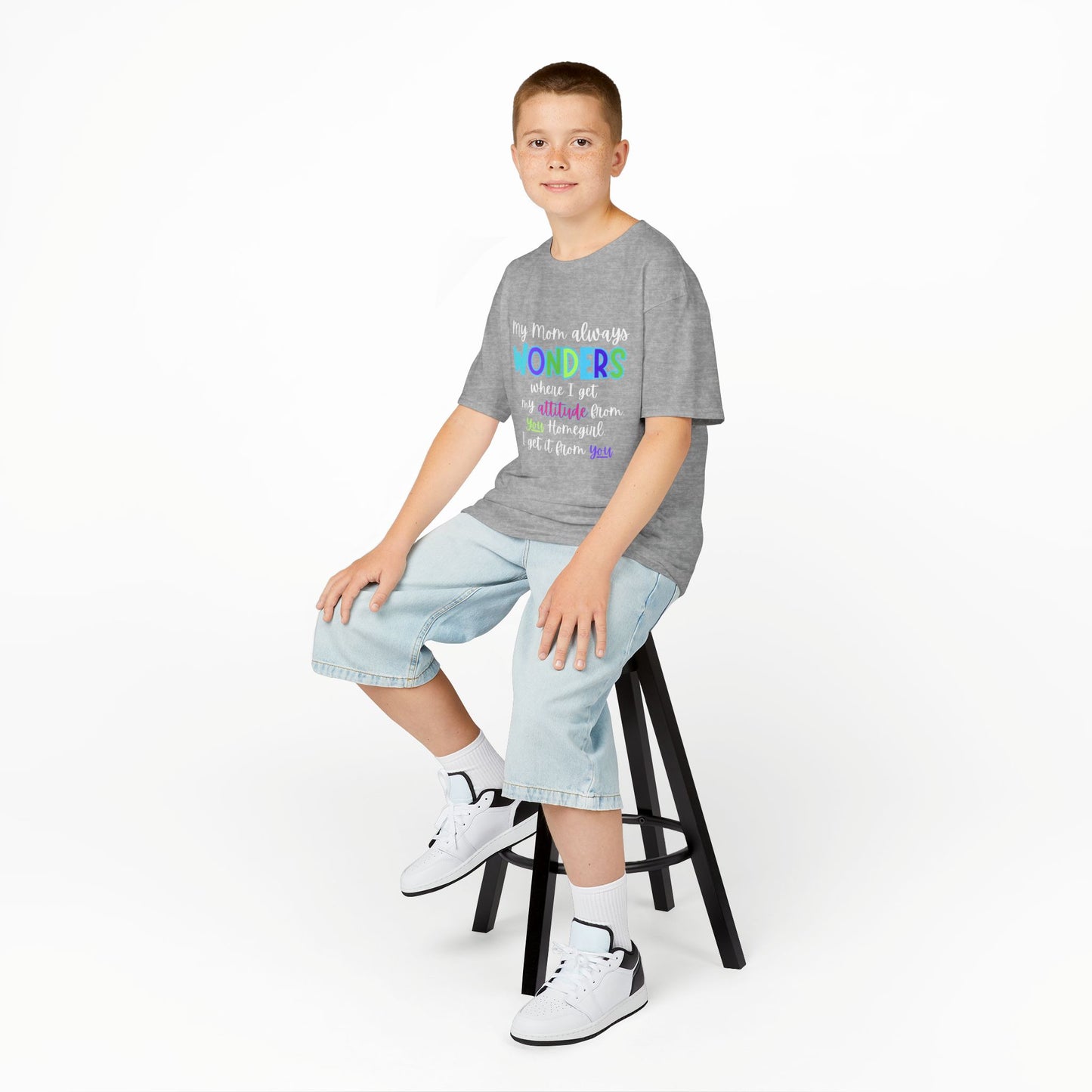 Colorful Kids Tee: 'My Mom Wonders Where I Get My Attitude From' | Fun Gift for Birthdays, Holidays, Everyday Wear, Unique Kids Apparel