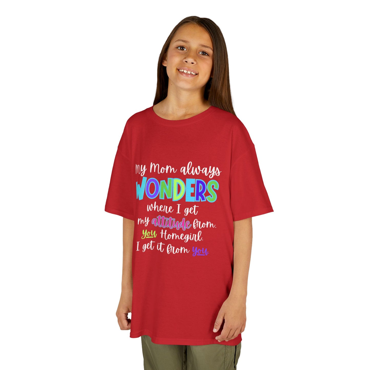 Colorful Kids Tee: 'My Mom Wonders Where I Get My Attitude From' | Fun Gift for Birthdays, Holidays, Everyday Wear, Unique Kids Apparel