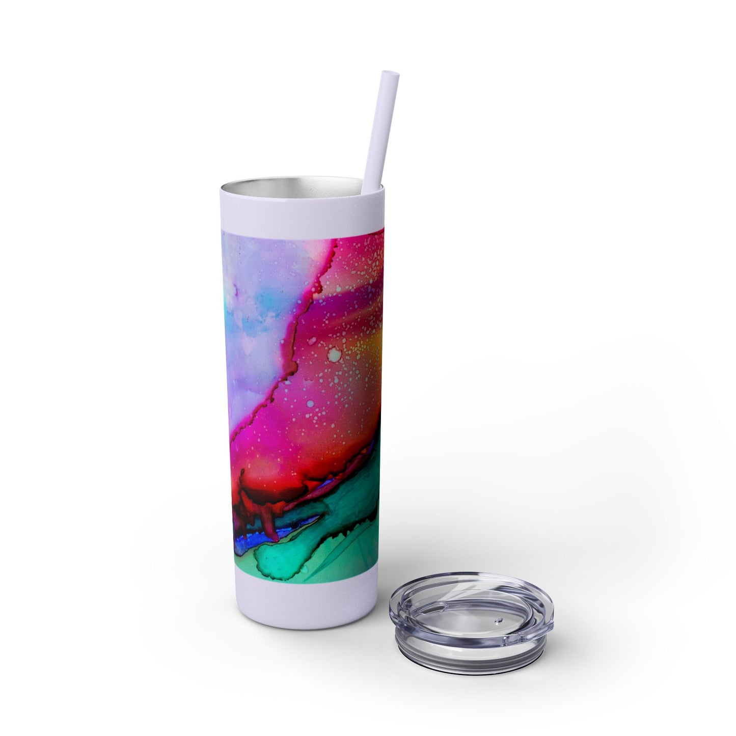 Beautiful Watercolor Splatter Skinny Tumbler with Straw - 20oz, Vibrant Colorful Drinkware for Every Occasion, Perfect Gift for Friends, Reusable Travel Mug, Water [...]