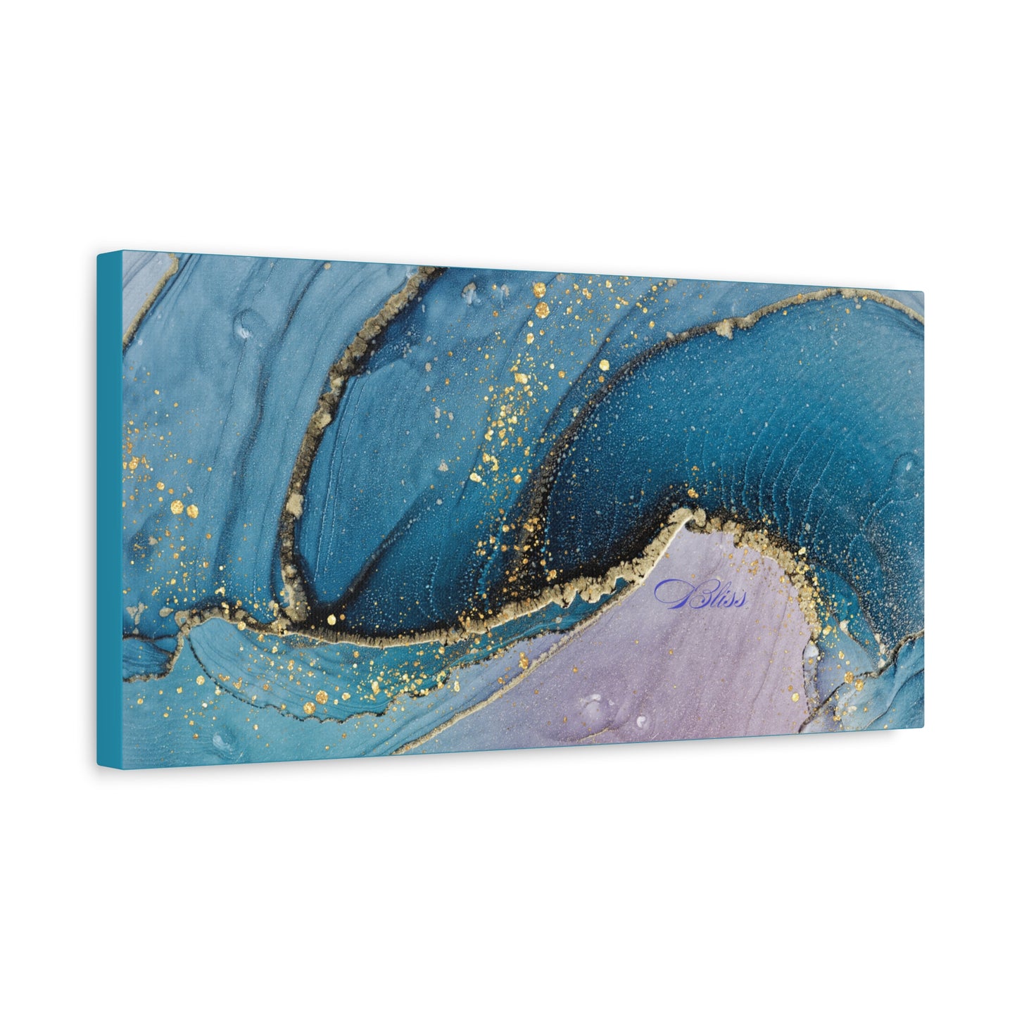 Canvas Wall Art, Abstract Ocean Wave, Modern Decor, Home Office, Gift for Her, Blue Gold Artwork, Living Room Wall Decor