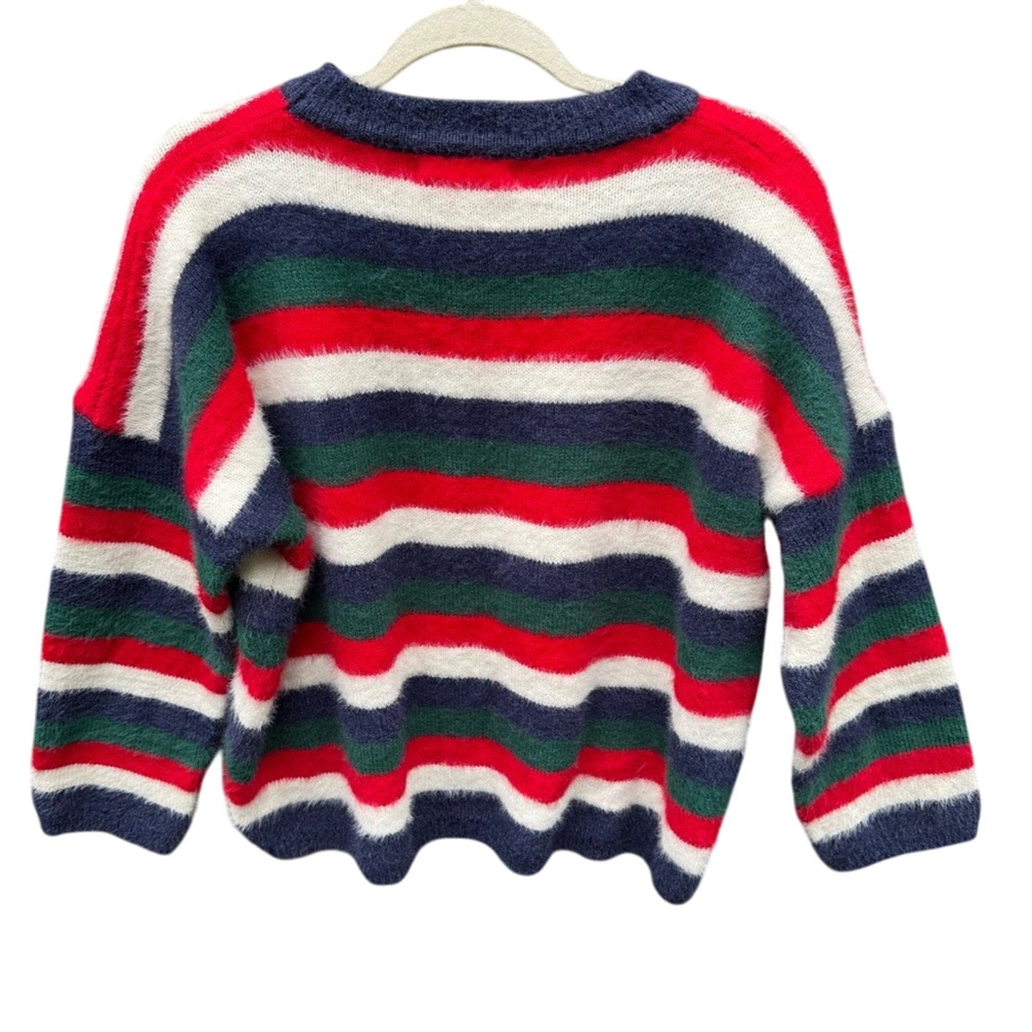 ChinStudio Womens Small Long Sleeve Striped Fuzzy Oversized Knit Sweater