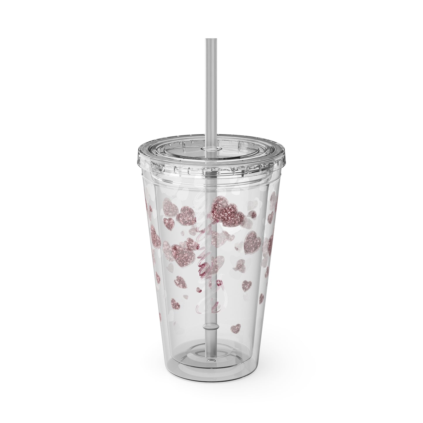 Pink Personalized Heart Name Script Tumbler 16oz Straw Tumbler