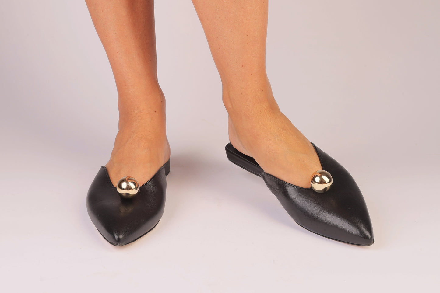 AURORA SLIDE – Black Nappa Slipper with Sculptural Sphere Detail