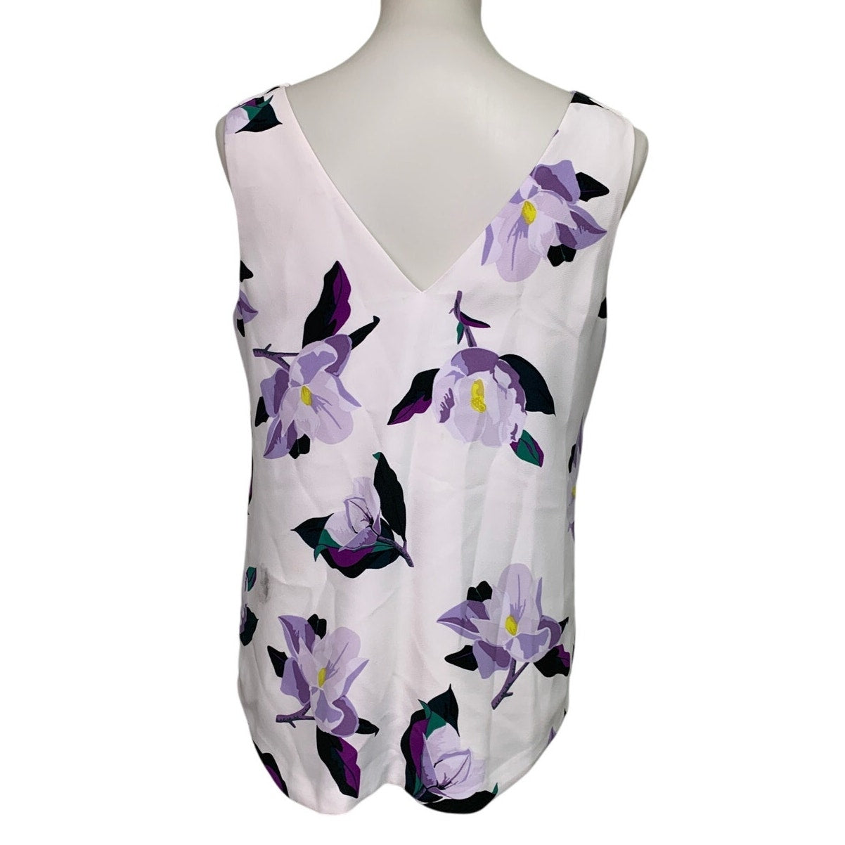 Banana Republic Womens Small White 100% Polyester Floral Sleeveless V Neck Top