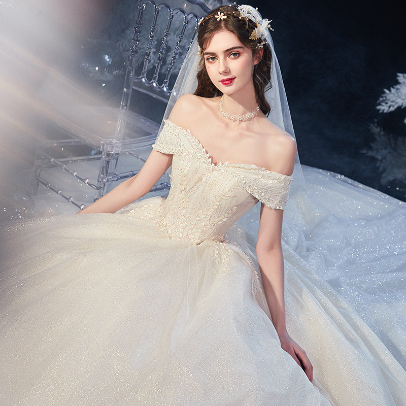 One-Shoulder Starry Sky Trailing Wedding Dress