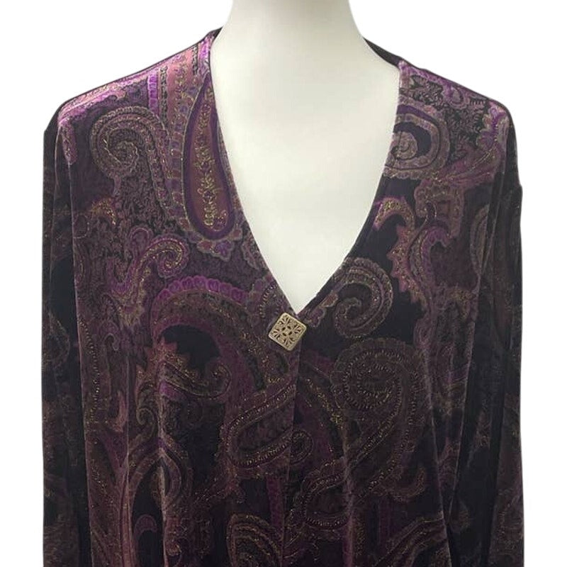 Mirasol XL Polyester Blend Velour Glitter Paisley Long Sleeve One Button Jacket