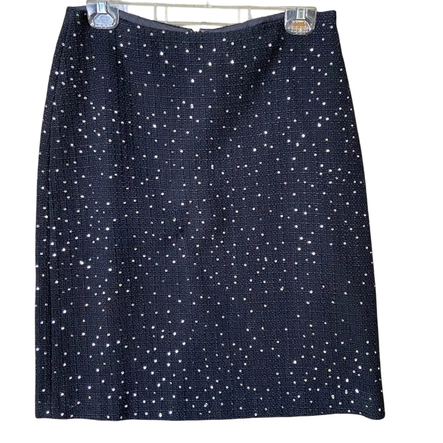 Ann Taylor Womens Size 8 Black Wool Blend Silver Sequin Back Zip Pencil Skirt